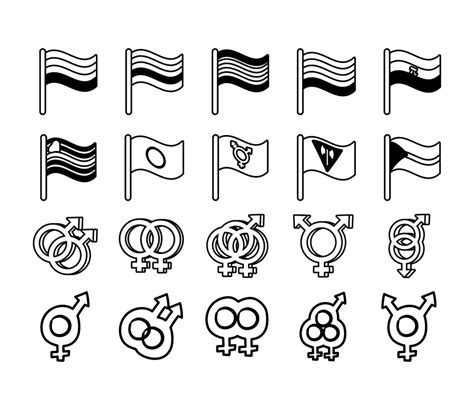 Bundle Of Genders Symbols Of Sexual Orientation And Flags Line Style