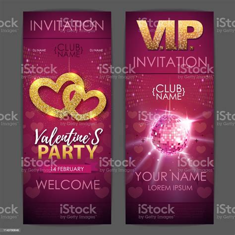 Happy Valentines Day Disco Party Poster Invitation Design Stock