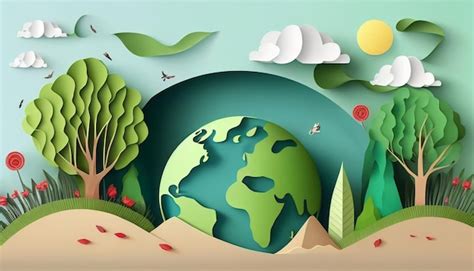 Premium Photo | Paper art of green environment and earth day concept background template concept ...