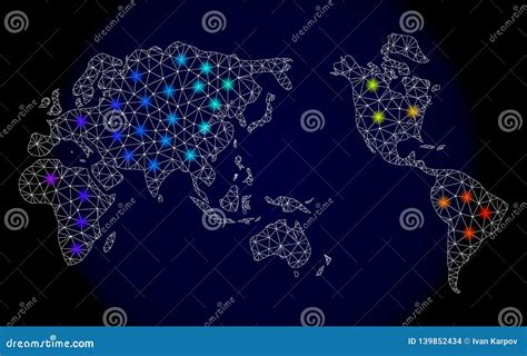 Polygonal D Mesh Map Of Earth With Colorful Light Spots Stock Vector