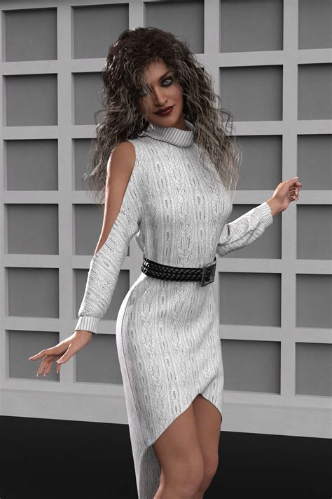 Dforce为创世纪8和81女性设计的冷肩裙 Dforce Cold Shoulder Dress For Genesis 8 And