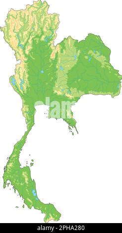 Mappa Fisica Molto Dettagliata Della Thailandia In Formato Vettoriale