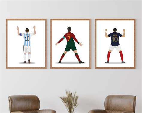 Printable Messi Ronaldo Mbappe Wall Art Set 3 Prints Bundle Etsy