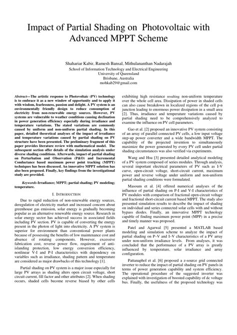 PDF Effects Of Partial Shading On Photovoltaic With Advanced MPPT Scheme