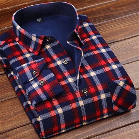 Otoño Invierno Moda Casual de Los Hombres A Cuadros Rojo Azul Camisa de