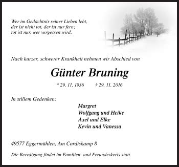 Traueranzeigen Von G Nter Bruning Noz Trauerportal