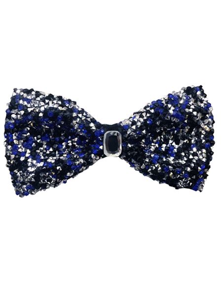 Sparkly Bow Tie Sequin Fabric Rhinestone Bowtie Royal Blue