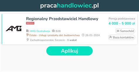 Praca Regionalny Przedstawiciel Handlowy Oferta Pracy W AMG