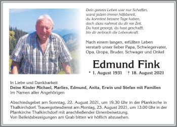 Traueranzeigen von Edmund Fink Allgäuer Zeitung