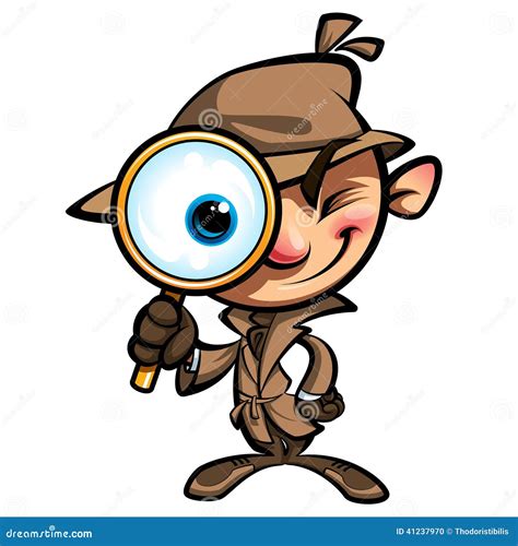 Cartoon Cute Detective Investigate With Brown Coat And Eye Glass Stock