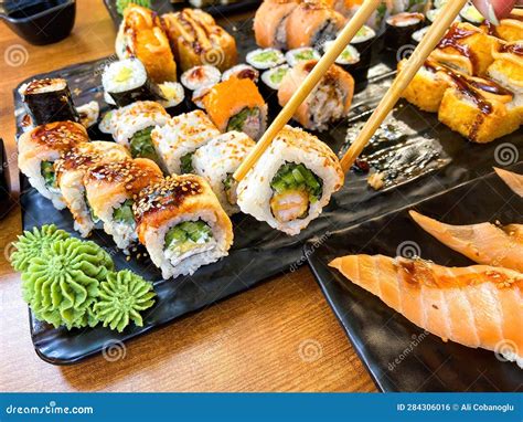 A Very Varied Sushi Platter Stock Photo - Image of colorful, table ...