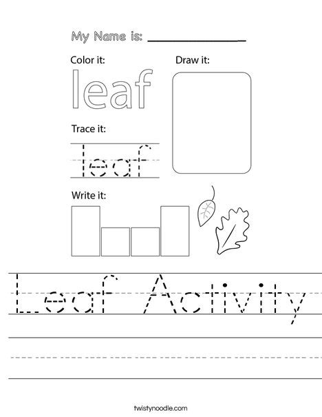 Leaf Activity Worksheet Twisty Noodle