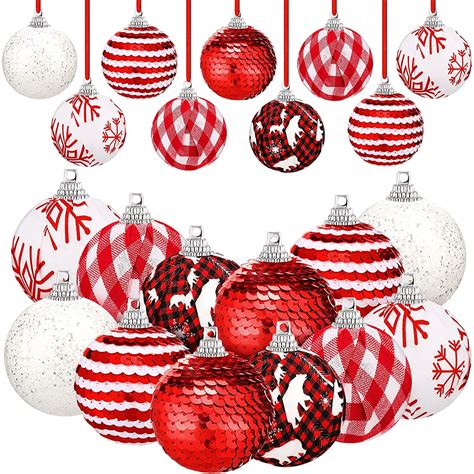 Pieces Christmas Ball Tree Ornament Red White Buffalo Plaid Ball