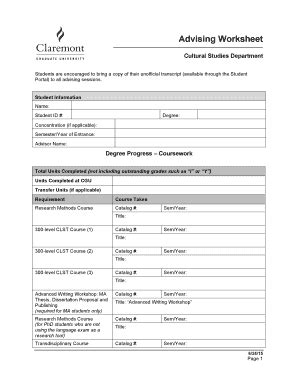 Fillable Online Cgu CLST Advising Worksheet Doc Fax Email Print PdfFiller