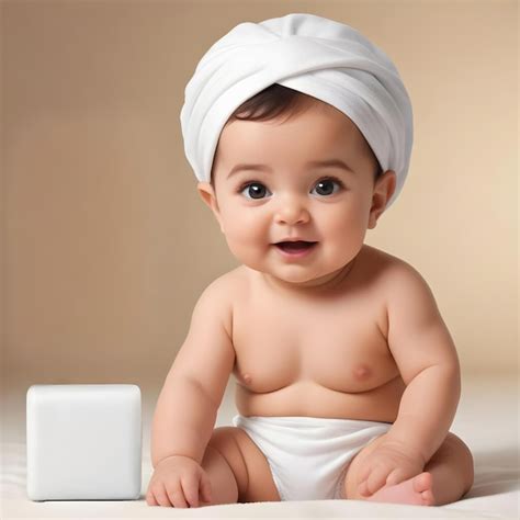 Cute Baby Wearing Diaper Premium Ai Generated Image