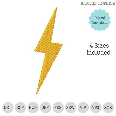 Lightning Bolt Embroidery Design 4 Sizes Included 1 2 3 4 Polo Sized Embroidery Machine