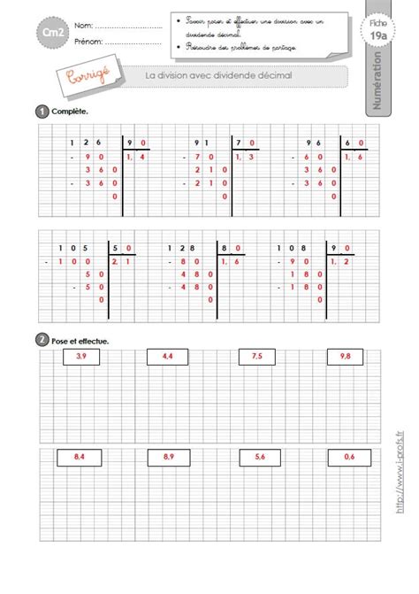 Cm Exercices Division D Un D Cimal Par Un Entier
