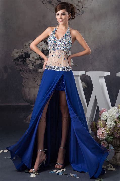 Sexy Halter See Through Royal Blue Evening Dress Prom Gown