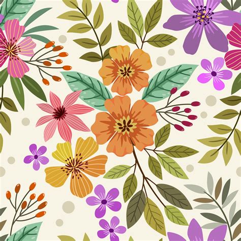 Colorful Hand Draw Flowers Seamless Pattern Vector Art At