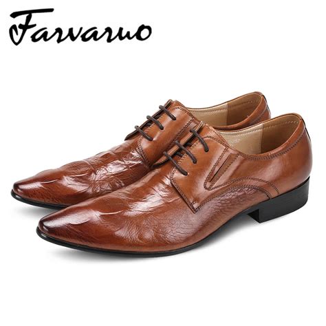 Farvarwo Mens Oxfords Business Shoes Italian Genuine Leather Crocodile Embossed Luxury Pointed