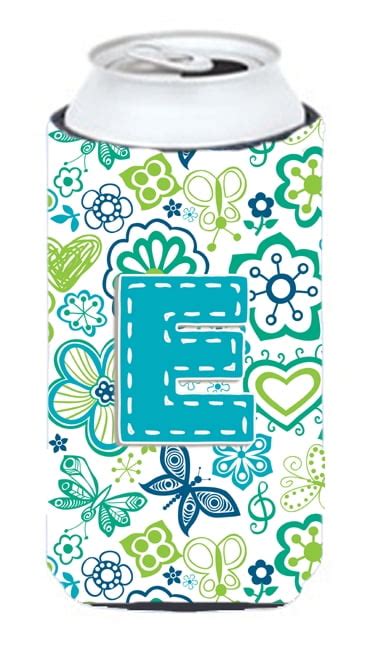 Carolines Treasures Cj2006 Etbc Letter E Flowers And Butterflies Teal Blue Tall Boy Hugger