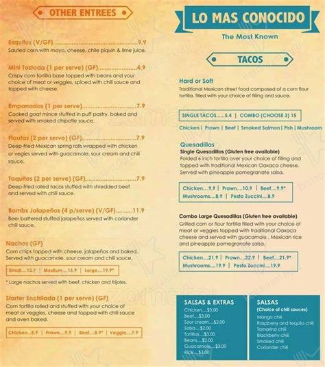 Menu At Tequila Mexican Restaurant South Yarra