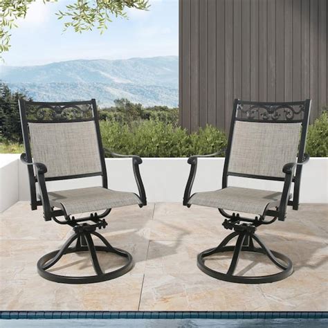 Ulax Furniture Black Swivel Textilene Cast Aluminum Outdoor Dining