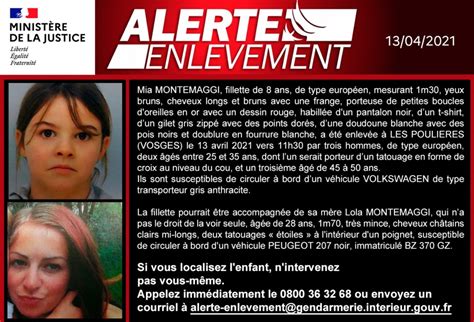 ALERTE LEVÉE Alerte enlèvement la petite Mia 8 ans a été enlevée