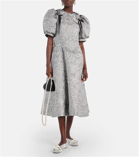 Puff Sleeve Cloque Midi Dress In Silver Simone Rocha Mytheresa