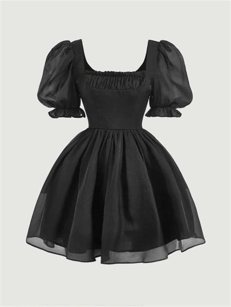 Shein Mod Robe Unicolore Manches Bouffantes Mode En Ligne Shein