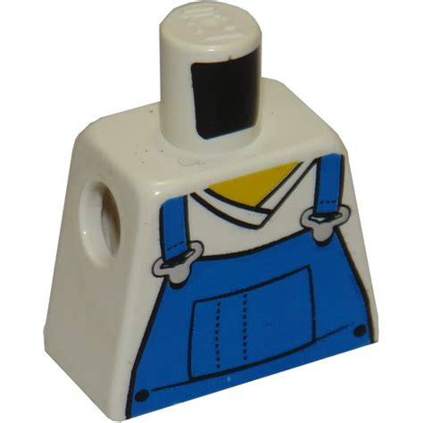 LEGO White Minifig Torso Without Arms With Blue Bib Overalls Over V