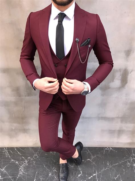 Livonia Maroon Slim Fit Wool Suit Bespoke Daily Fashion Suits For