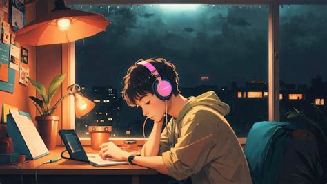 Premium Ai Image Lofi Boy Relaxing Study Session With Chill Vibes