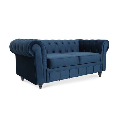 Canapé Chesterfield Velours 2 Places Altesse Bleu foncé