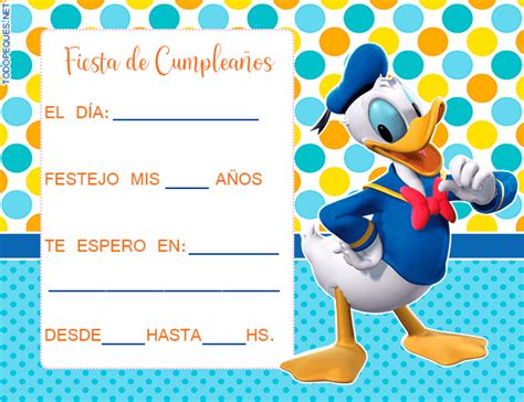 Invitaciones Pato Donald Tarjetas Cumple Todo Peques