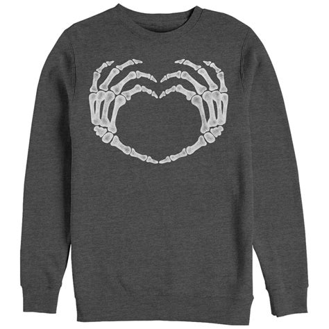 Womens Chin Up Halloween Skeleton Heart Hands Sweatshirt Charcoal