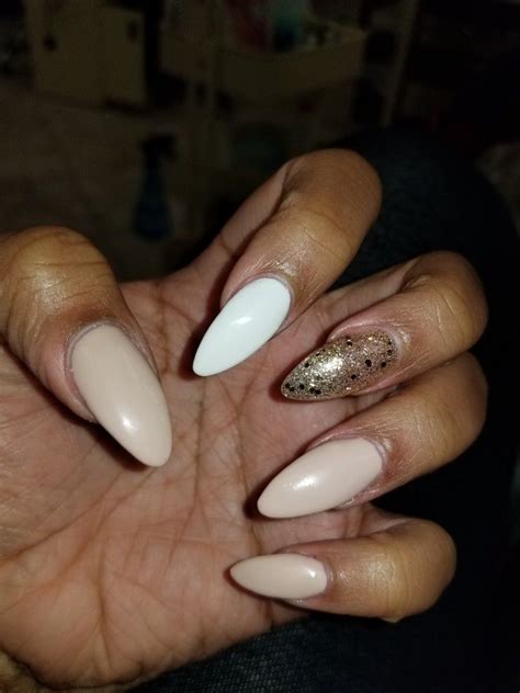 Nude Gold And White Nails White Nails Gel Polish Nails