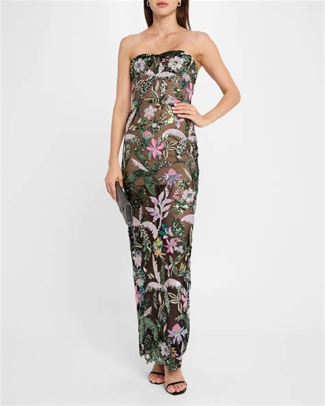 Bronx And Banco Dahlia Leoni Strapless Sequin Embroidered Gown Neiman