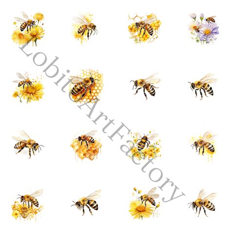 Watercolor Honey Bee Cliparts Png Illustrations Dpi Etsy