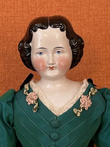 Antique German Porcelain Black Haired China Head Lady Doll W Cloth