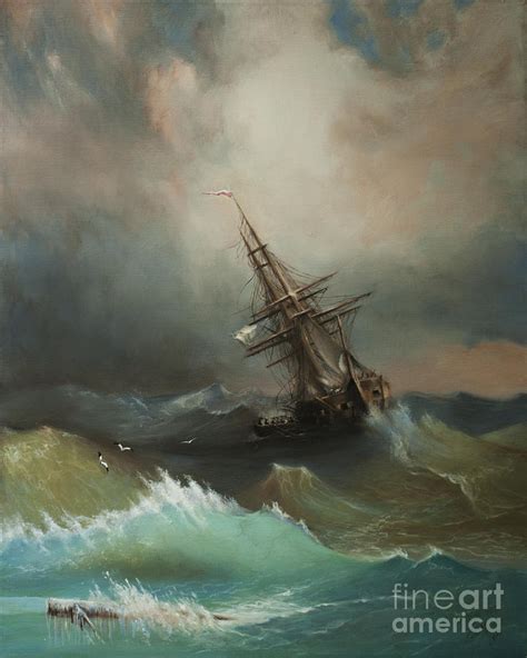 Copy Of Ship In A Stormy Sea Painting by Emily MaCoy - Pixels