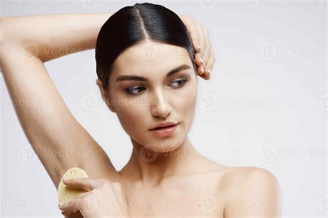 Woman With Bare Shoulders Skin Care Cream Rejuvenation Stock