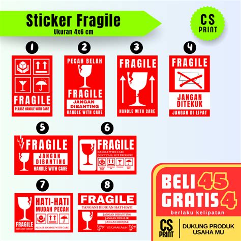 Jual Stiker Fragile Stiker Fragile Murah Ukuran 4 X 6 Cm Stiker