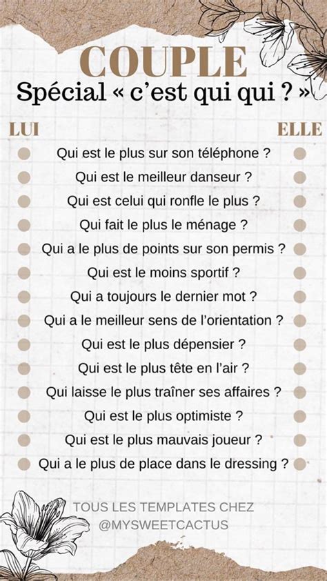 Épinglé Sur Mariage Question Pour Faire Connaissance Jeux Pour Couples Jeux De Question Reponse