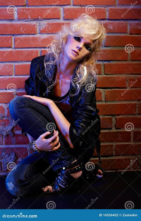 Blonde Girl Glam Rocker Stock Photo Image Of Jacket