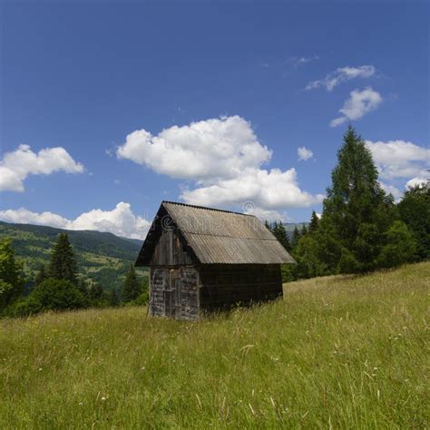 Stary Drewniany Dom W Górach Samotna Chata W Lesie Górskim Zdjęcie