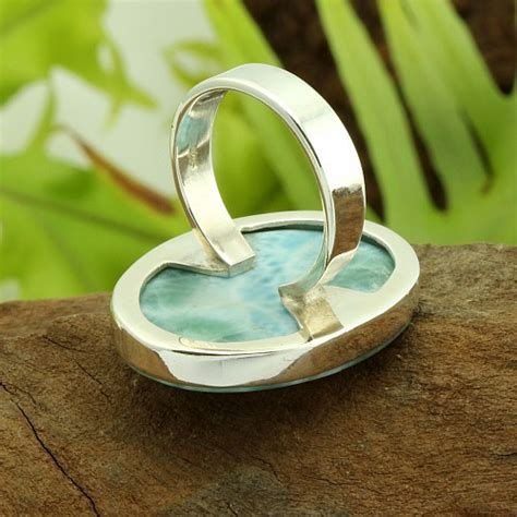 Larimar Edelstein Oval Ring Sterlingsilber 925 Size 54