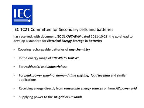 Ppt Iec Tc Committee For Secondary Cells And Batteries Needs Your