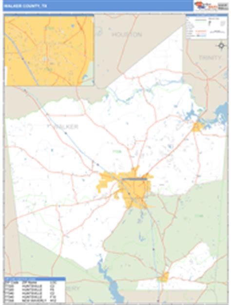 Walker County, TX Zip Code Wall Map Basic Style by MarketMAPS