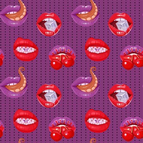 Premium Vector Seamless Pattern With Sexy Lips And Polka Dote